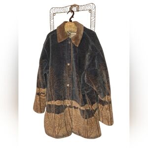 Coldwater Creek WARM Cozy Teddy Coat Ladies Medium TREES Vintage Blue TAN